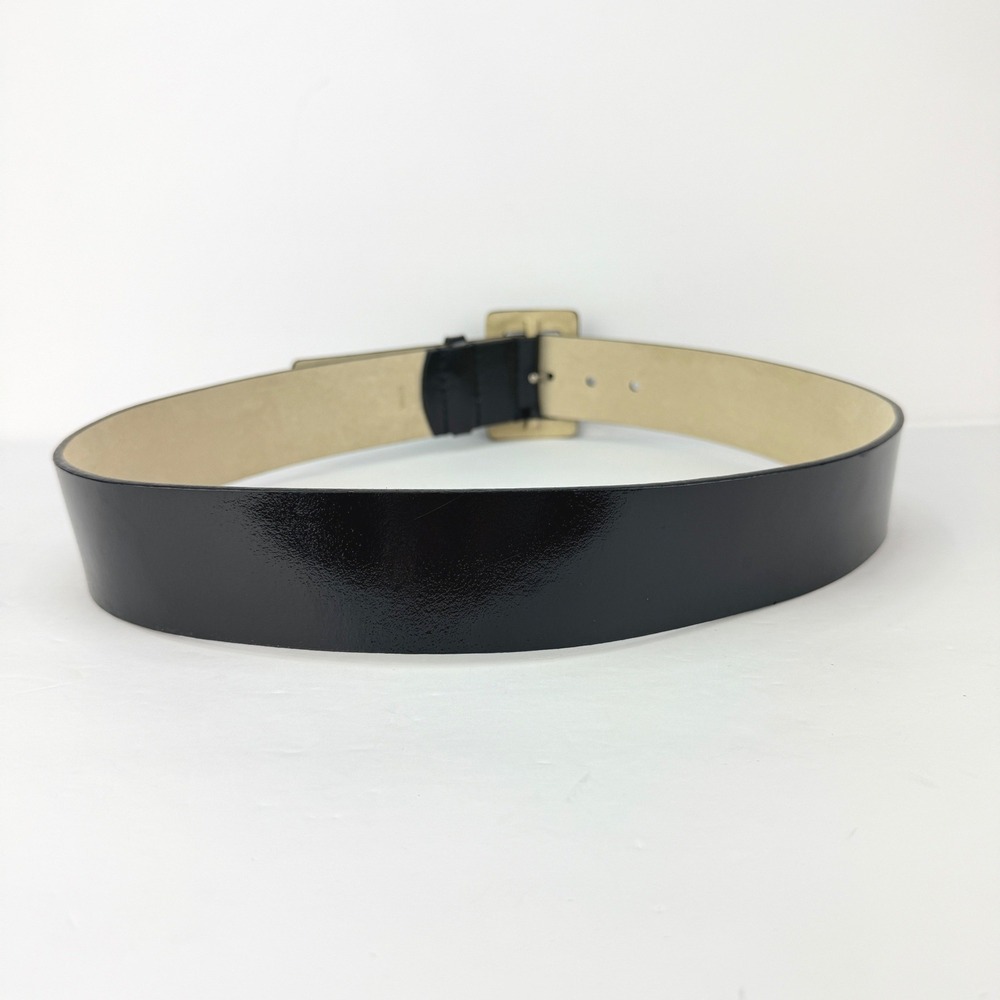VTG RETRO Wide Nine West M Black Patent Leather Square Buckle Women Belt - Picture 3 of 10